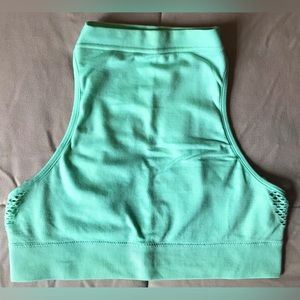 NWOT aerie Mint Green High Neck Fishnet Back Sports Bra Top - M